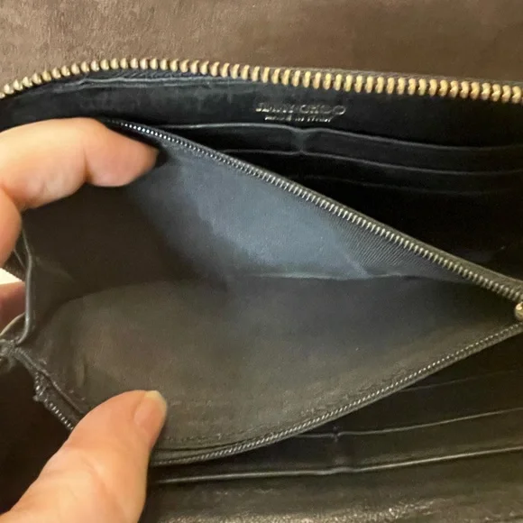 Jimmy Choo Black Leather Zip Around Zodiac Wallet